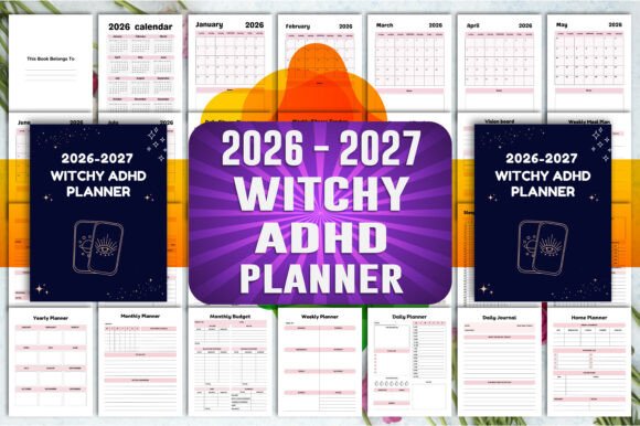 2026-2027 Witchy ADHD Planner Canva KDP