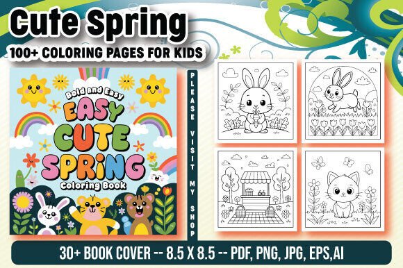 Bold and Easy Cute Spring Coloring Pages – A Creative Asset for Entrepreneurs and Creators