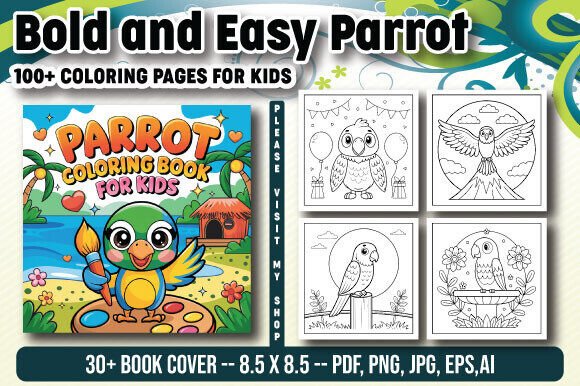 Bold and Easy Parrot Coloring Book Kids