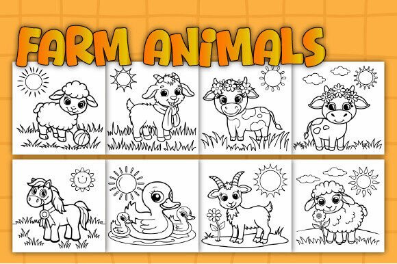 Cute Farm Animals Coloring Pages for Kids