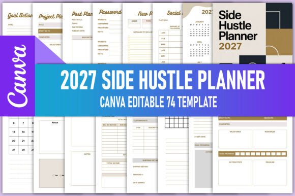 Editable 2027 Side Hustle Planner Canva